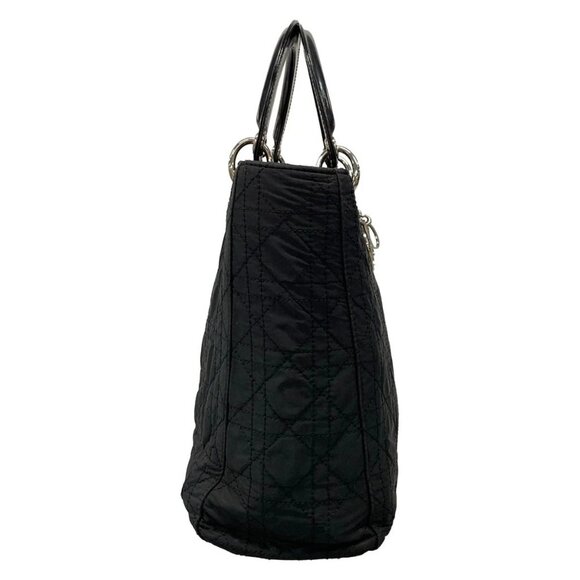 Auth DIOR/ChristianDior Lady Dior Large Bag Black Nylon Leather Handbag - Picture 2 of 16